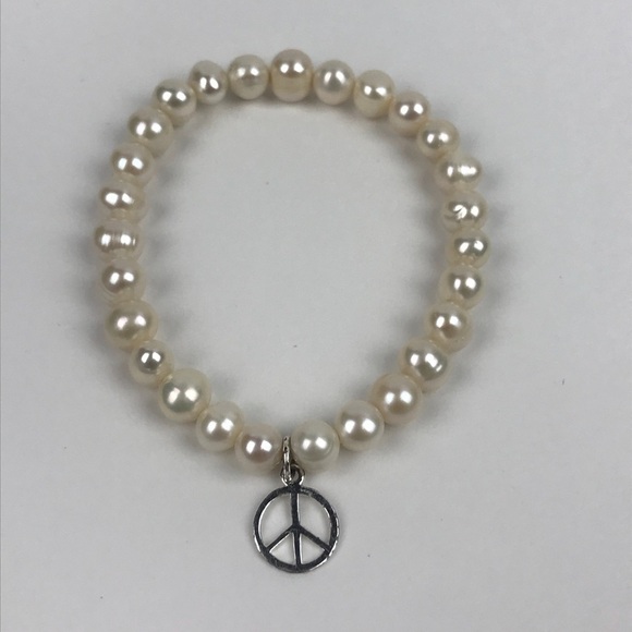 Freshwater Pearl Sterling Silver Peace Bracelet - Picture 1 of 4
